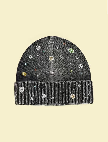 DRY ROT BLACK ACID WASH GEM BEANIE